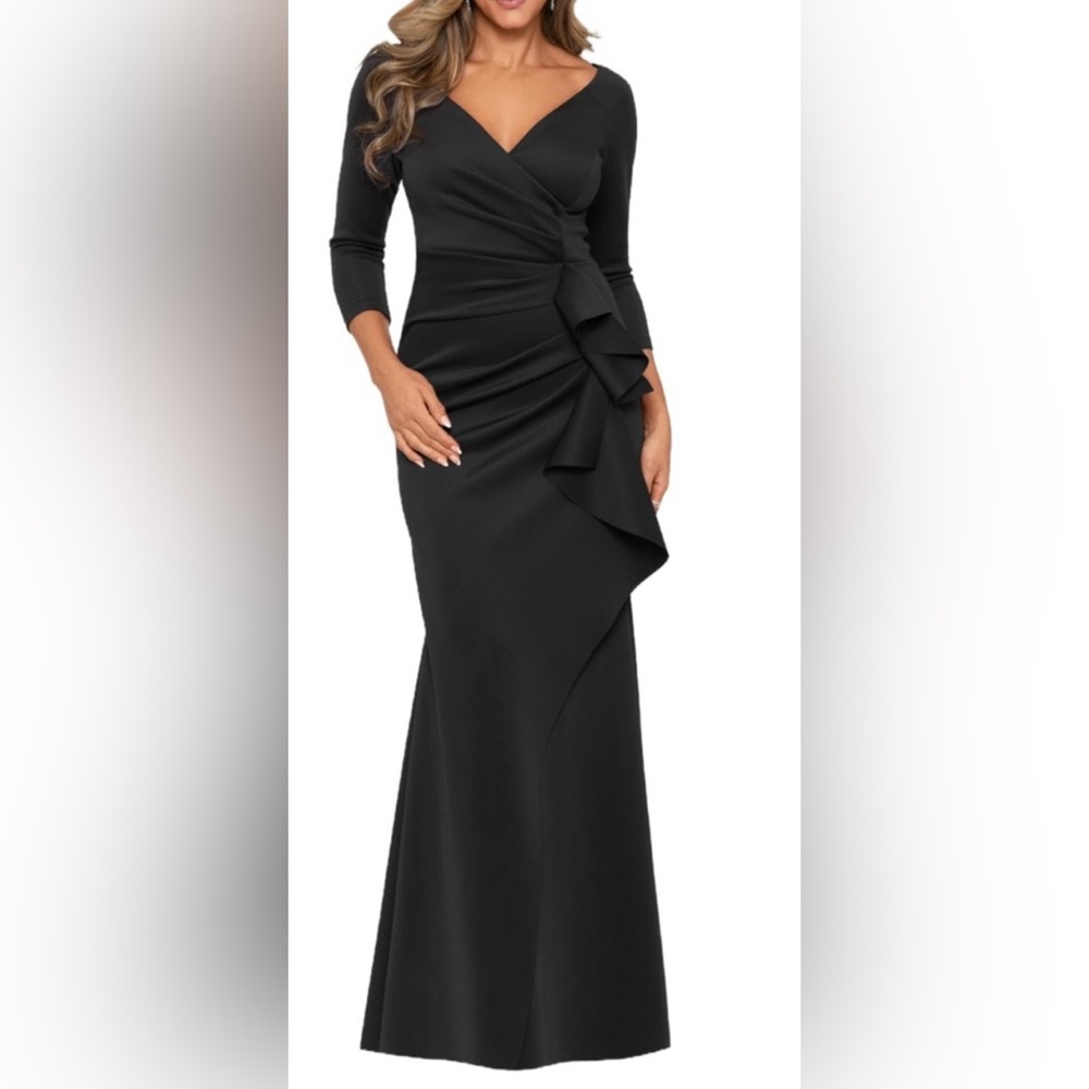 XSCAPE Elegant Black Ruffle Dress